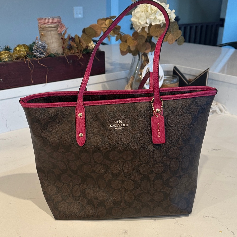 Coach Signature Brown and Pink Tote Bag